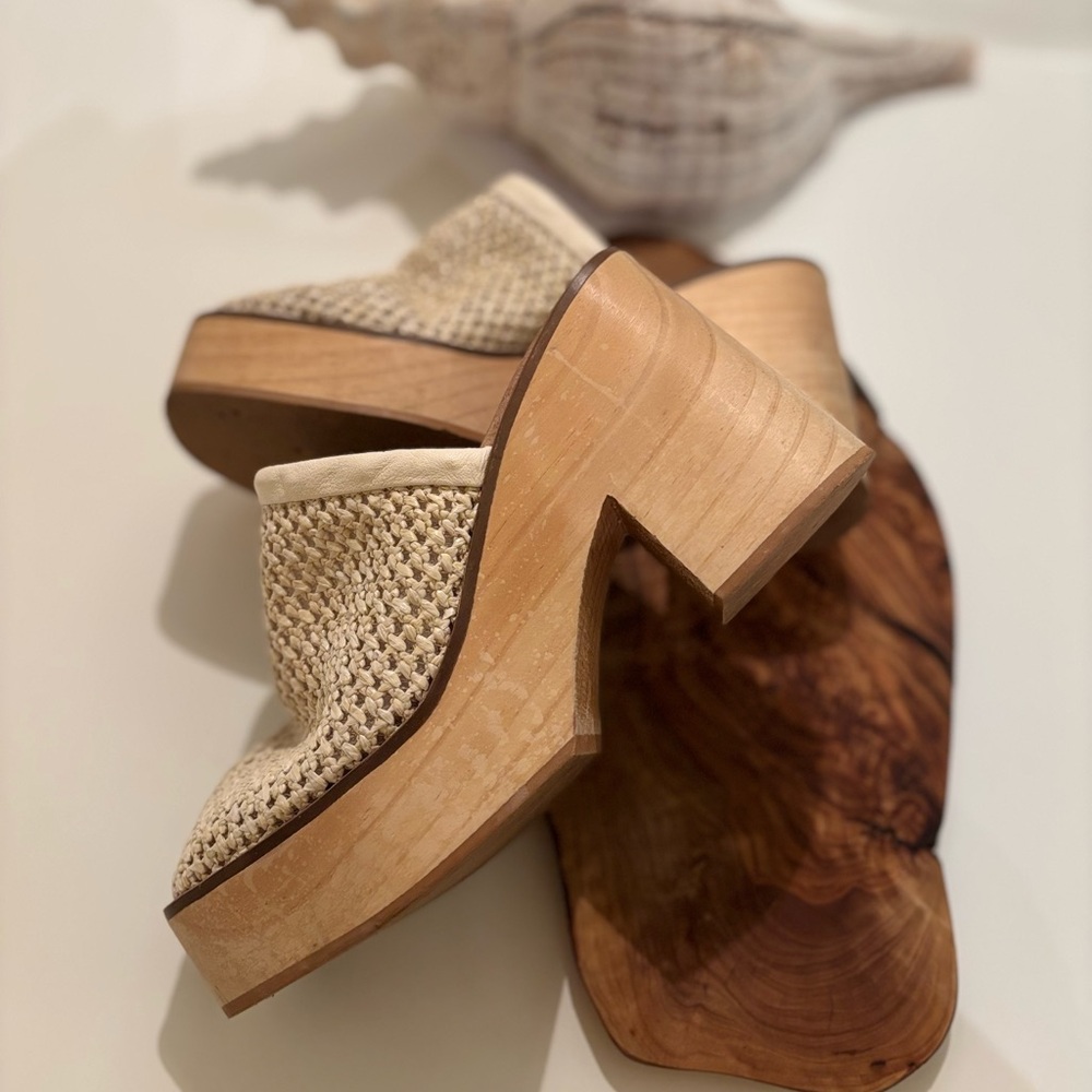 Free People Coastal‑Chic Woven Mules | Wood Heel Boho Slip‑Ons - Picture 3 of 9